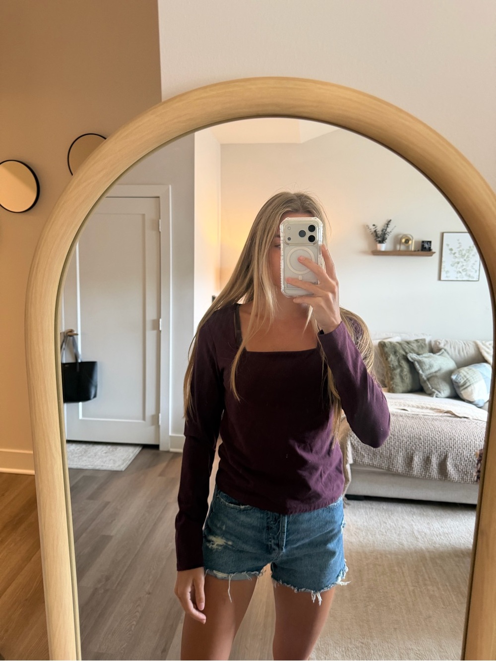 Express Square Neck Long Sleeve Top - Plum